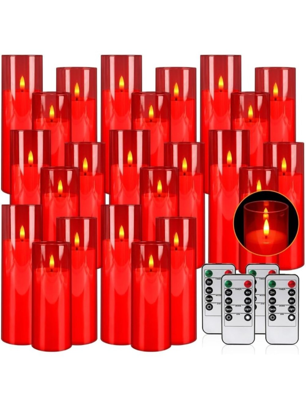 24-Pack Red Flameless LED Candles with Remote - Realistic Flicker for Home